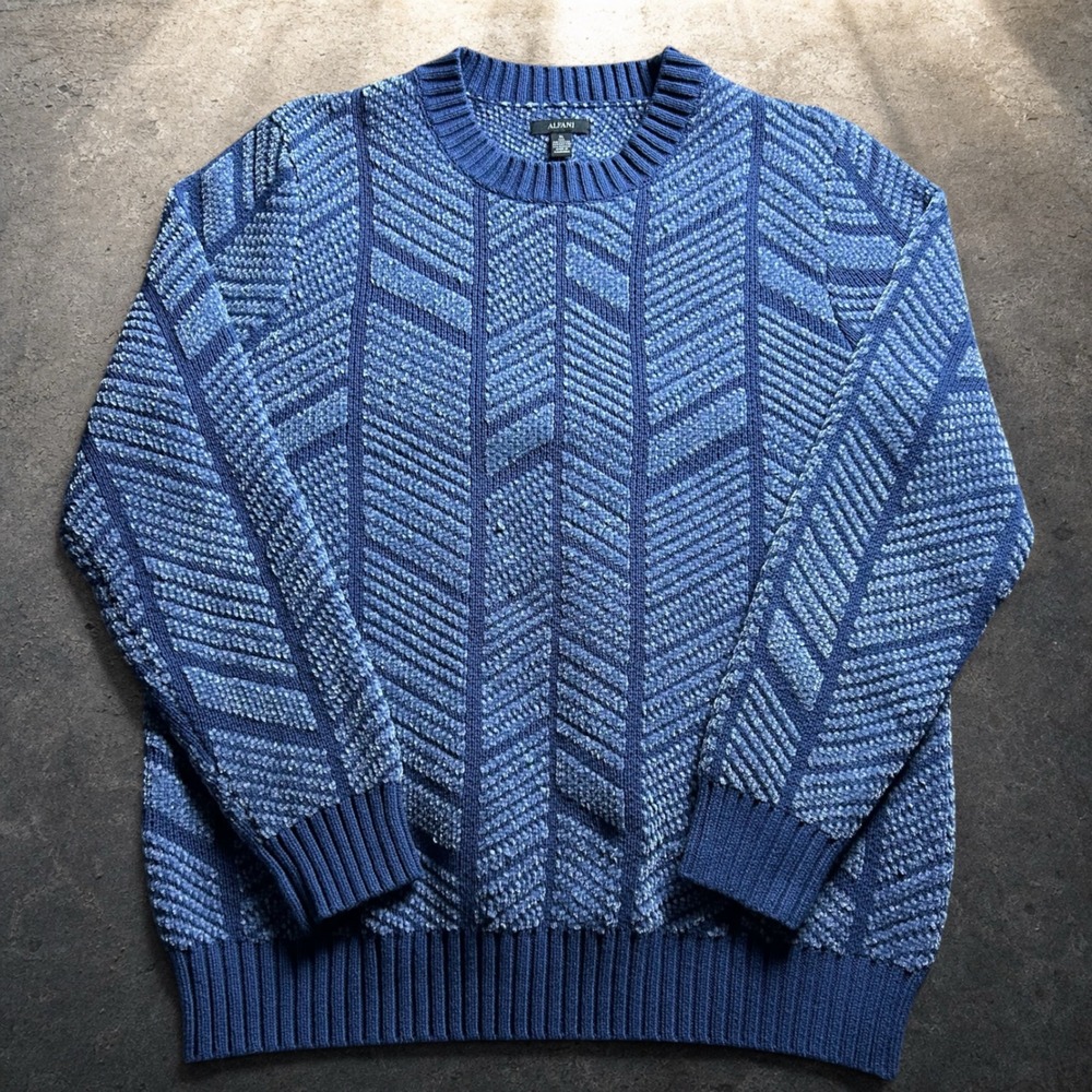 Alfani‎ Blue Chevron Textured Knit Sweater Mens XL Baggy Y2K Skater Retro